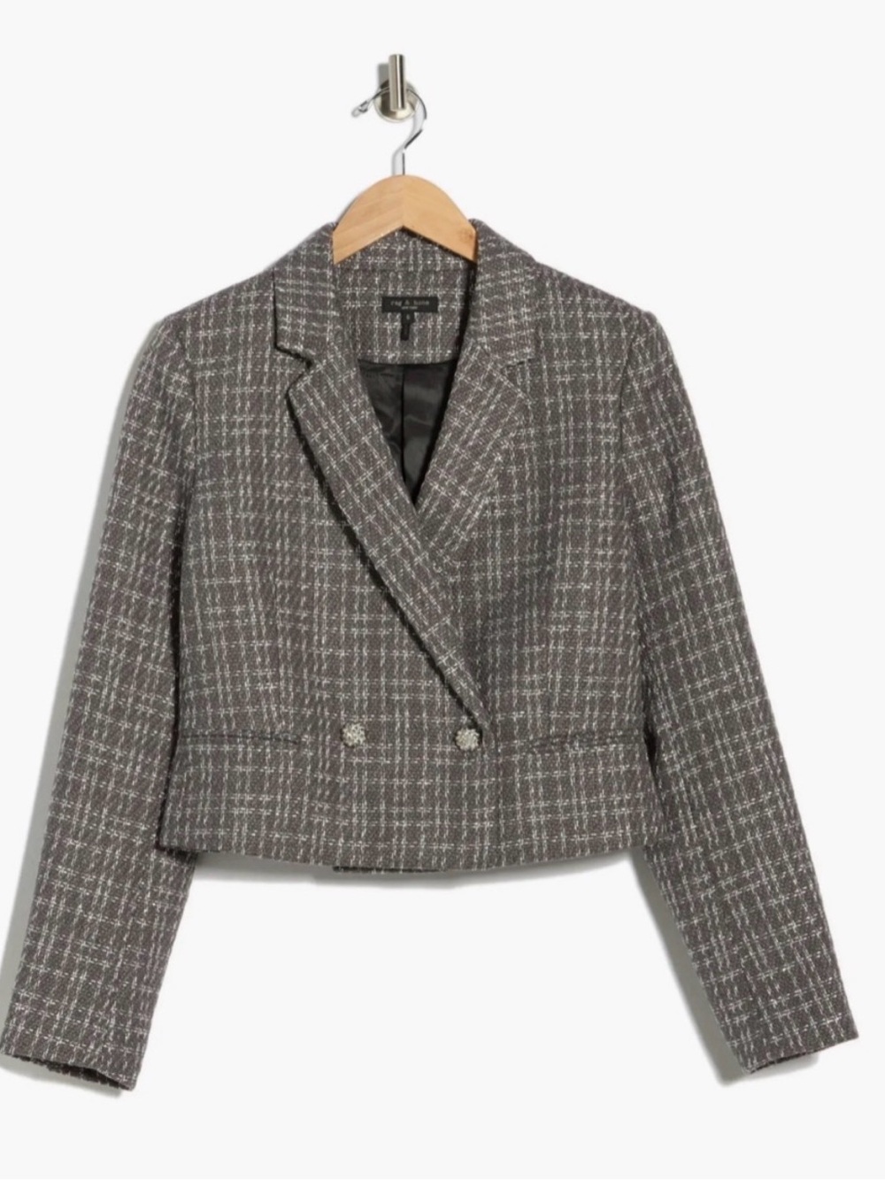 NWT Rag & Bone Elvy Crop Tweed Blazer Gray Plaid Size 12